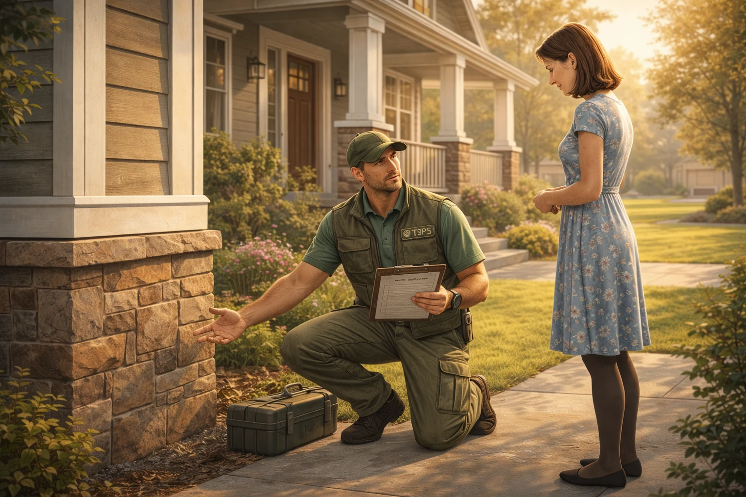 Tahoma technician performing a residential inspection with a homeowner